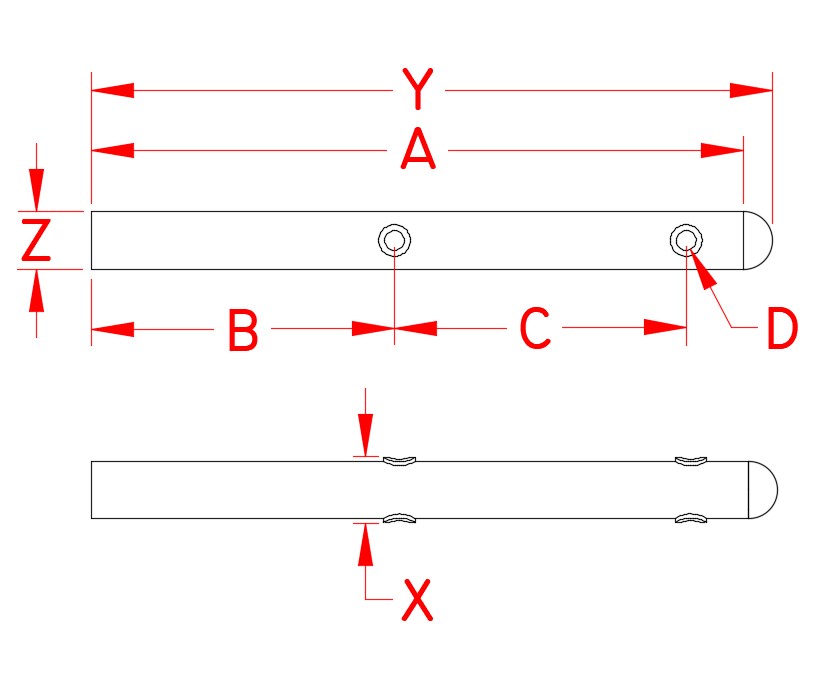 Stainless Steel Lifeline Stanchion, Railing and Bimini, S3609-2425, S3609-3025, S3609-3625, S3609-CUST, Line Drawing